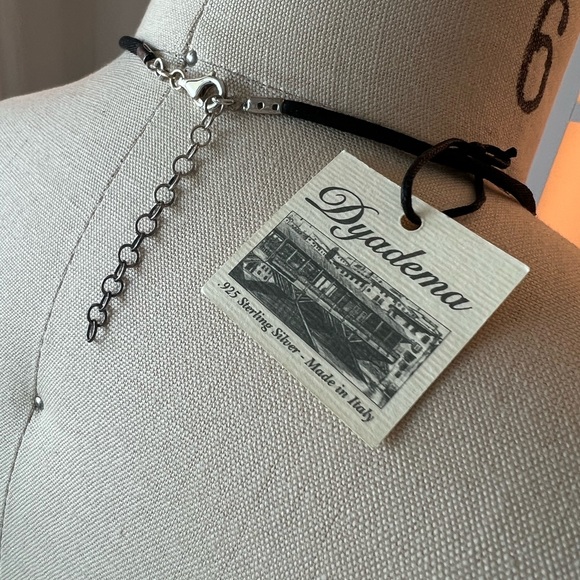 NWT Handmade in Italy 925 Sterling Silver Heart Necklace adjustable Black Cord - Picture 4 of 9